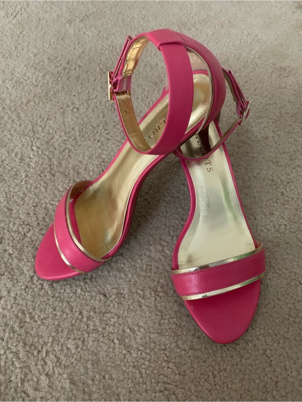 Talbots Hot Pink Ankle-Strap Sandals with Gold Accents